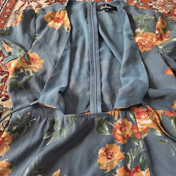 Ĺulu's Best Day of My Life Dusty Sage Floral Print Midi Dress Size S - Picture 3 of 6